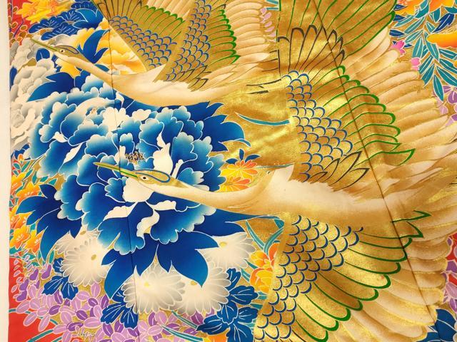 平和屋本店●本手描友禅作家　秋山章　色打掛　和装　婚礼　結婚式　花嫁　神社挙式　飛鶴梅松丸文　金彩　逸品　AABJ2868fw