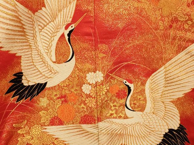 平和屋本店●色打掛　和装　婚礼　結婚式　花嫁　神社挙式　唐織　飛鶴草花文　金糸　逸品　AABJ2869fw