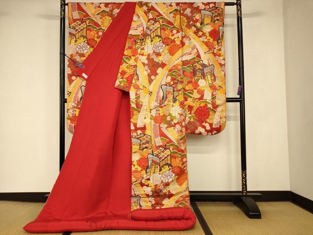 平和屋本店●色打掛　和装　婚礼　結婚式　花嫁　神社挙式　唐織　御所車草花束ね熨斗文　金銀糸　逸品　AABJ2870fw