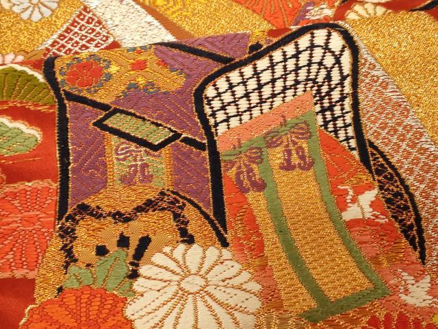 平和屋本店●色打掛　和装　婚礼　結婚式　花嫁　神社挙式　唐織　御所車草花束ね熨斗文　金銀糸　逸品　AABJ2870fw