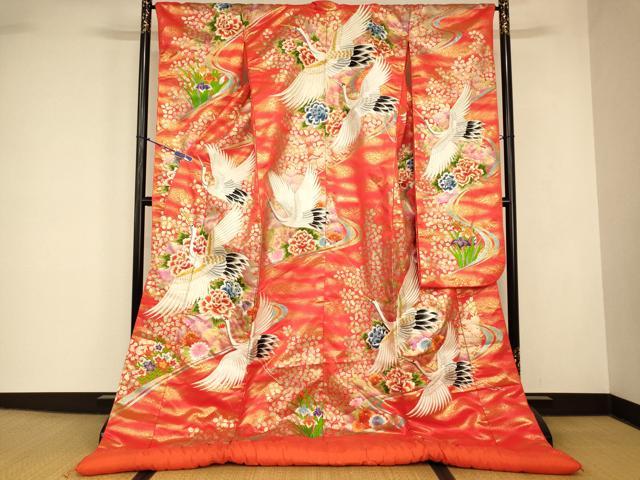 平和屋本店●色打掛　和装　婚礼　結婚式　花嫁　神社挙式　駒刺繍　飛鶴草花流水文　金銀糸　逸品　AABJ2873fw