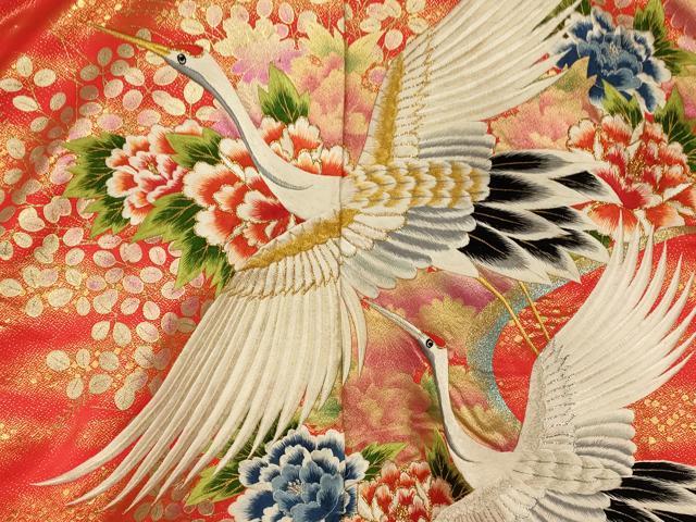 平和屋本店●色打掛　和装　婚礼　結婚式　花嫁　神社挙式　駒刺繍　飛鶴草花流水文　金銀糸　逸品　AABJ2873fw