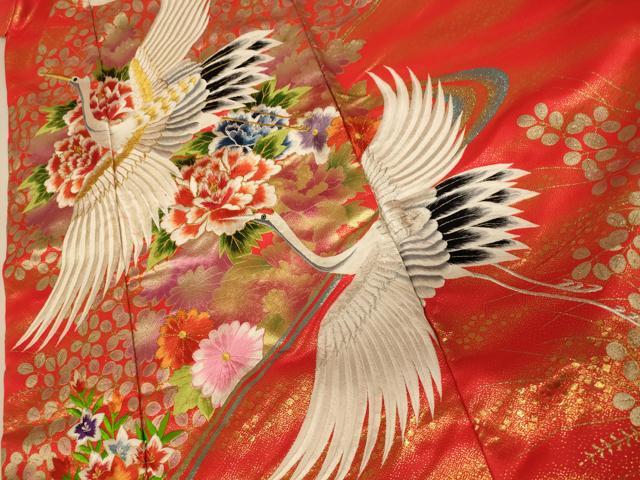 平和屋本店●色打掛　和装　婚礼　結婚式　花嫁　神社挙式　駒刺繍　飛鶴草花流水文　金銀糸　逸品　AABJ2873fw