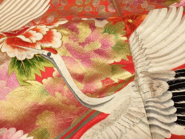 平和屋本店●色打掛　和装　婚礼　結婚式　花嫁　神社挙式　駒刺繍　飛鶴草花流水文　金銀糸　逸品　AABJ2873fw