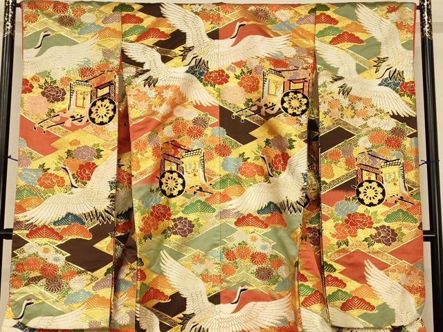 平和屋本店●色打掛　和装　婚礼　結婚式　花嫁　神社挙式　唐織　飛鶴草花御所車文　金糸　逸品　AABJ2875fw