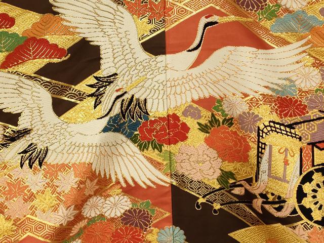平和屋本店●色打掛　和装　婚礼　結婚式　花嫁　神社挙式　唐織　飛鶴草花御所車文　金糸　逸品　AABJ2875fw