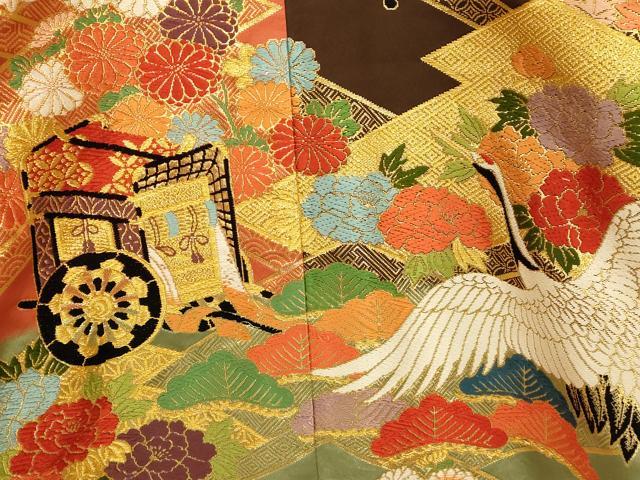 平和屋本店●色打掛　和装　婚礼　結婚式　花嫁　神社挙式　唐織　飛鶴草花御所車文　金糸　逸品　AABJ2875fw