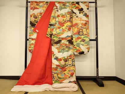 平和屋本店●色打掛　和装　婚礼　結婚式　花嫁　神社挙式　唐織　飛鶴草花御所車文　金糸　逸品　AABJ2875fw