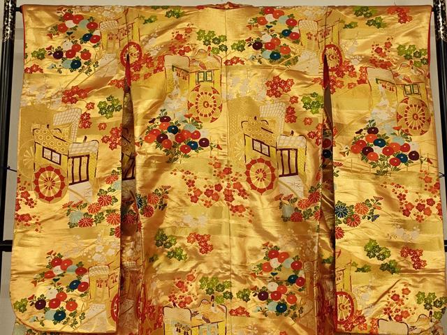平和屋本店●色打掛　和装　婚礼　結婚式　花嫁　神社挙式　唐織　御所車草花文　金銀糸　逸品　AABJ2876fw
