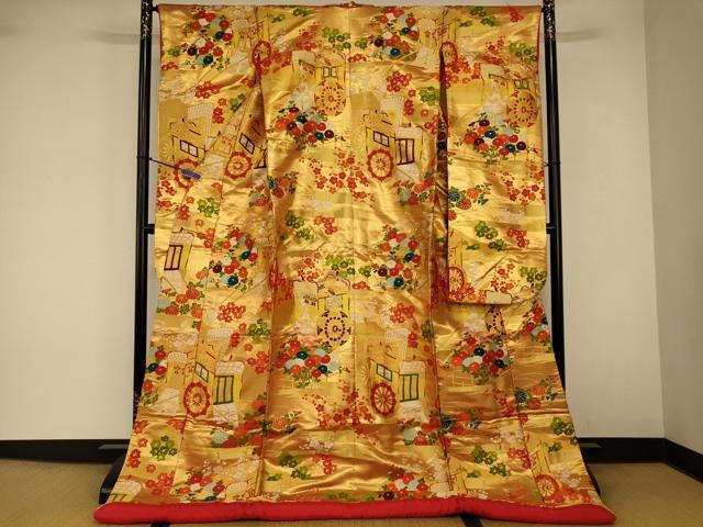平和屋本店●色打掛　和装　婚礼　結婚式　花嫁　神社挙式　唐織　御所車草花文　金銀糸　逸品　AABJ2876fw