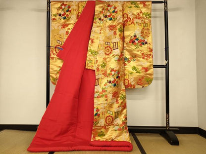 平和屋本店●色打掛　和装　婚礼　結婚式　花嫁　神社挙式　唐織　御所車草花文　金銀糸　逸品　AABJ2876fw