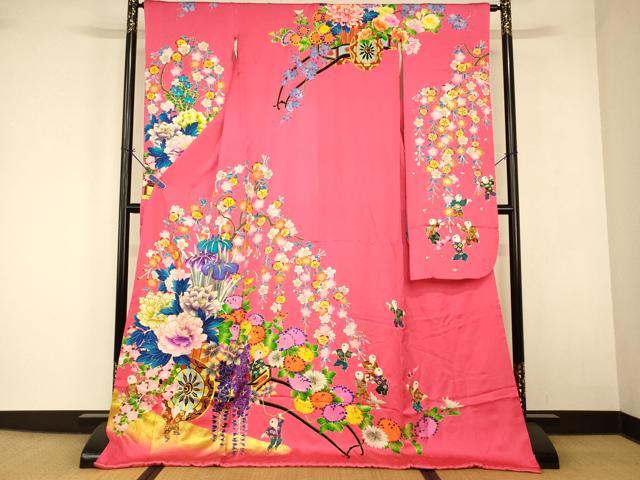 平和屋本店●本手描友禅作家 秋山章 お引きずり・お引き摺り・引き振袖 和装 結婚式 舞妓 芸妓 芸者 衣装 童子花車文 金彩 逸品 AABJ2878fw