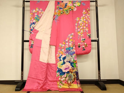 平和屋本店●本手描友禅作家 秋山章 お引きずり・お引き摺り・引き振袖 和装 結婚式 舞妓 芸妓 芸者 衣装 童子花車文 金彩 逸品 AABJ2878fw