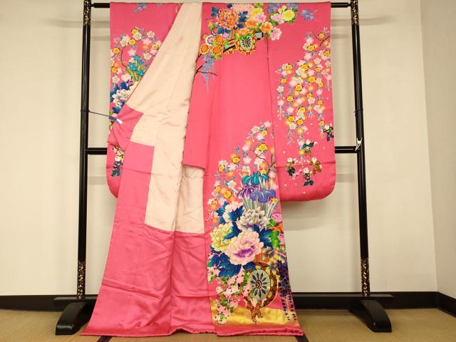 平和屋本店●本手描友禅作家 秋山章 お引きずり・お引き摺り・引き振袖 和装 結婚式 舞妓 芸妓 芸者 衣装 童子花車文 金彩 逸品 AABJ2878fw