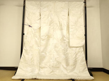 平和屋本店●白打掛　白無垢　和装　婚礼　結婚式　花嫁　神社挙式　刺繍　鶴孔雀文　逸品　AABJ2881fw