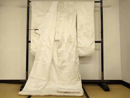 平和屋本店●白打掛　白無垢　和装　婚礼　結婚式　花嫁　神社挙式　刺繍　鶴孔雀文　逸品　AABJ2881fw