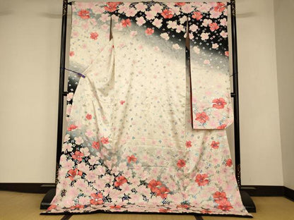 平和屋本店●お引きずり・お引き摺り・引き振袖 和装 結婚式 舞妓 芸妓 芸者 衣装 舞花霞文 暈し染め 銀彩 ラインストーン 逸品 AABJ2884fw