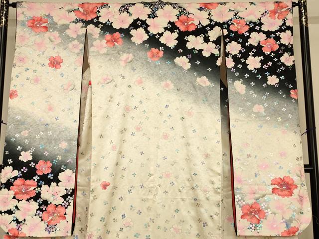 平和屋本店●お引きずり・お引き摺り・引き振袖 和装 結婚式 舞妓 芸妓 芸者 衣装 舞花霞文 暈し染め 銀彩 ラインストーン 逸品 AABJ2884fw