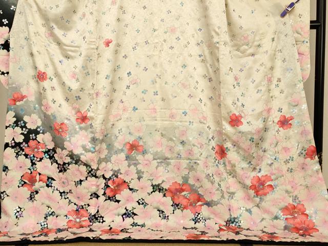 平和屋本店●お引きずり・お引き摺り・引き振袖 和装 結婚式 舞妓 芸妓 芸者 衣装 舞花霞文 暈し染め 銀彩 ラインストーン 逸品 AABJ2884fw