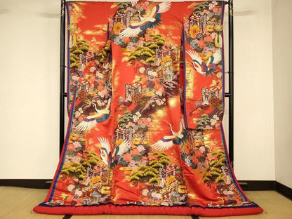 平和屋本店●色打掛　和装　婚礼　結婚式　花嫁　神社挙式　唐織　飛鶴御所車草花文　金糸　逸品　AABJ2887fw