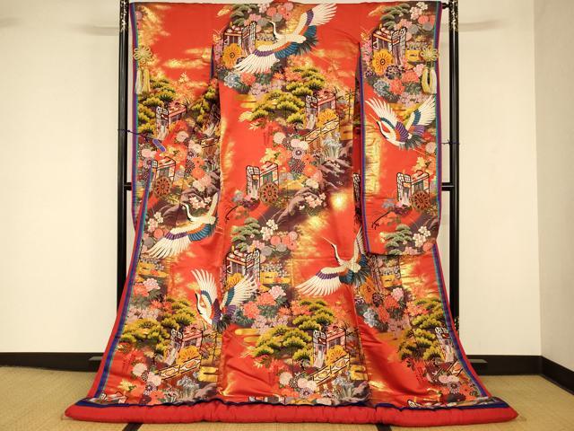 平和屋本店●色打掛　和装　婚礼　結婚式　花嫁　神社挙式　唐織　飛鶴御所車草花文　金糸　逸品　AABJ2887fw