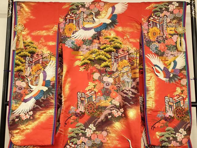 平和屋本店●色打掛　和装　婚礼　結婚式　花嫁　神社挙式　唐織　飛鶴御所車草花文　金糸　逸品　AABJ2887fw