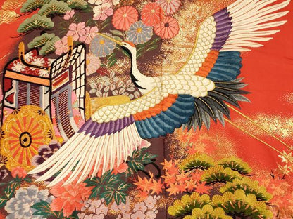 平和屋本店●色打掛　和装　婚礼　結婚式　花嫁　神社挙式　唐織　飛鶴御所車草花文　金糸　逸品　AABJ2887fw