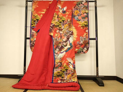 平和屋本店●色打掛　和装　婚礼　結婚式　花嫁　神社挙式　唐織　飛鶴御所車草花文　金糸　逸品　AABJ2887fw
