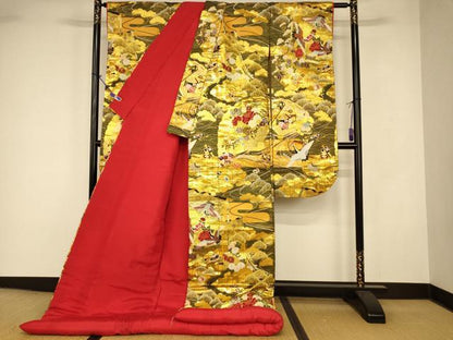 平和屋本店●色打掛　和装　婚礼　結婚式　花嫁　神社挙式　唐織　飛鶴宝尽くし扇子文　金糸　逸品　AABJ2890fw