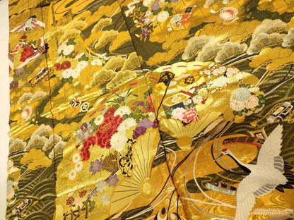 平和屋本店●色打掛　和装　婚礼　結婚式　花嫁　神社挙式　唐織　飛鶴宝尽くし扇子文　金糸　逸品　AABJ2890fw