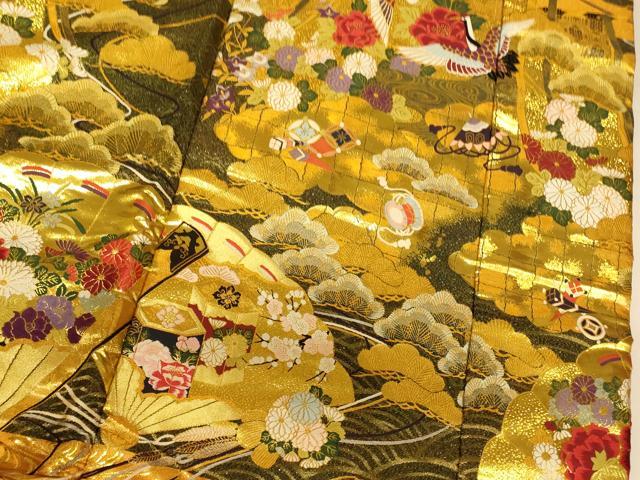 平和屋本店●色打掛　和装　婚礼　結婚式　花嫁　神社挙式　唐織　飛鶴宝尽くし扇子文　金糸　逸品　AABJ2890fw