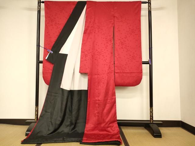 平和屋本店●掛下　打掛　和装　婚礼　花嫁　結婚式　神社挙式　舞花地紋　赤色　逸品　AABJ2894fw