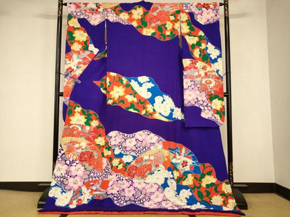 平和屋本店●お引きずり・お引き摺り・引き振袖 和装 結婚式 舞妓 芸妓 芸者 衣装 手描き 鳳凰御所車更紗花文 金彩 逸品 AABJ2895fw