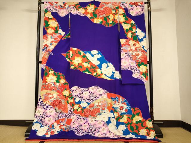 平和屋本店●お引きずり・お引き摺り・引き振袖 和装 結婚式 舞妓 芸妓 芸者 衣装 手描き 鳳凰御所車更紗花文 金彩 逸品 AABJ2895fw
