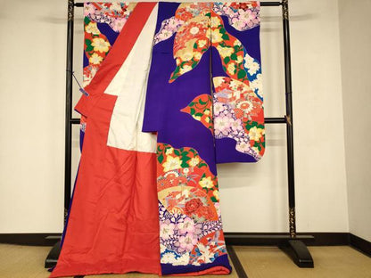 平和屋本店●お引きずり・お引き摺り・引き振袖 和装 結婚式 舞妓 芸妓 芸者 衣装 手描き 鳳凰御所車更紗花文 金彩 逸品 AABJ2895fw