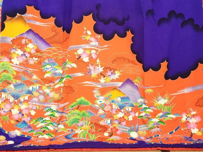 平和屋本店●お引きずり・お引き摺り・引き振袖　和装　結婚式　舞妓　芸妓　芸者　衣装　駒刺繍　型染め　松竹梅風景文　逸品　AABJ2896fw