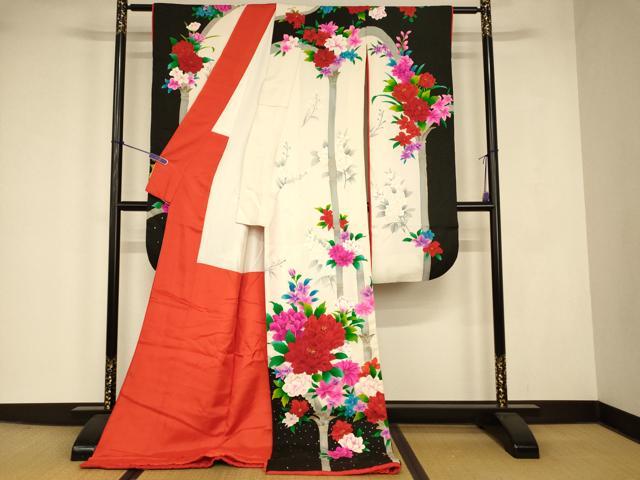 平和屋本店●お引きずり・お引き摺り・引き振袖 和装 結婚式 舞妓 芸妓 芸者 衣装 作家物 手描き 枝花竹文 金彩 金通し地 逸品 AABJ2897fw