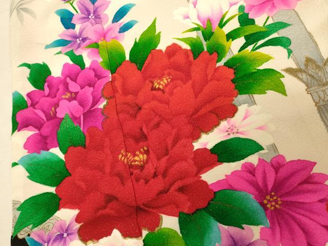 平和屋本店●お引きずり・お引き摺り・引き振袖 和装 結婚式 舞妓 芸妓 芸者 衣装 作家物 手描き 枝花竹文 金彩 金通し地 逸品 AABJ2897fw