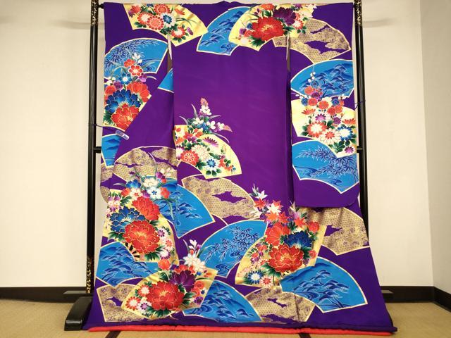 平和屋本店●お引きずり・お引き摺り・引き振袖　和装　結婚式　舞妓　芸妓　芸者　衣装　吉祥草花地紙文　金彩　逸品　AABJ2900fw