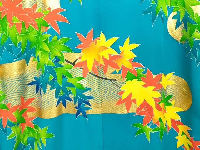 平和屋本店●本手描友禅作家 秋山章 お引きずり・お引き摺り・引き振袖 和装 結婚式 舞妓 芸妓 芸者 楓 枝に休み鳥 金銀彩 逸品 AABJ2901fw