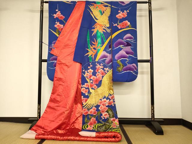 平和屋本店●色打掛　和装　婚礼　結婚式　花嫁　神社挙式　手描き　刺繍　飛鶴松竹梅文　金糸　金彩　逸品　AABJ2903fw