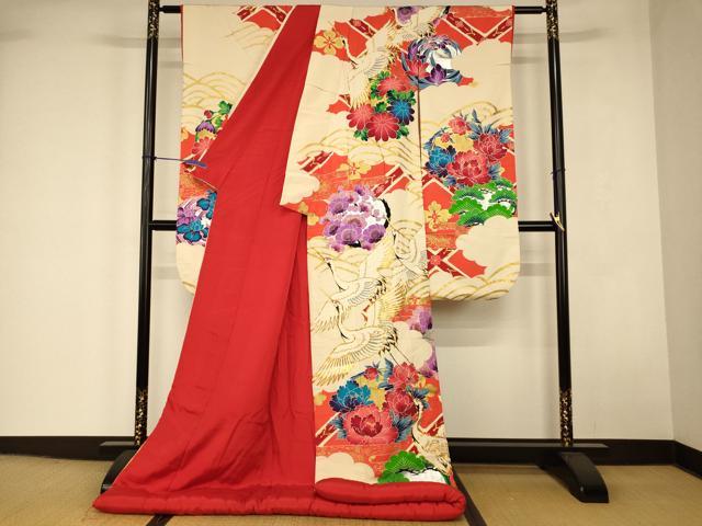 平和屋本店●色打掛　和装　婚礼　結婚式　花嫁　神社挙式　駒刺繍　飛鶴草花丸文　金銀彩　逸品　AABJ2904fw