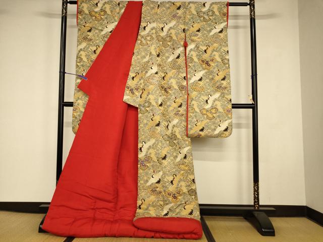 平和屋本店●アンティーク 大正ロマン 色打掛 和装 婚礼 結婚式 花嫁 神社挙式 飛鶴松竹梅文 金糸 逸品 AABJ2917fw