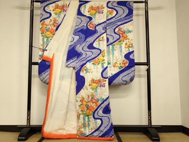 平和屋着物●豪華振袖　草花片輪車流水文　金彩　正絹　逸品　AABJ2918fw