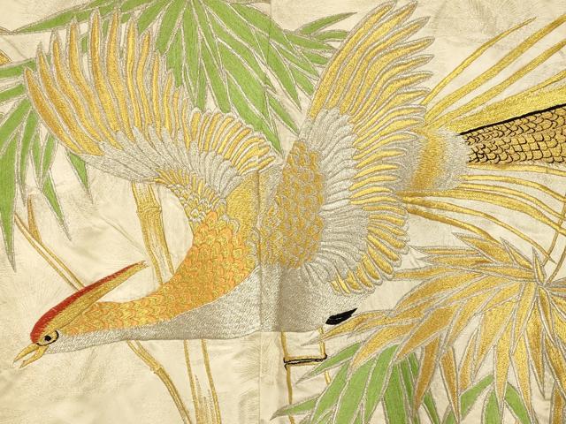 平和屋本店●色打掛 和装 婚礼 結婚式 花嫁 神社挙式 刺繍 笹竹草花雉文 金銀糸 銀通し地 逸品 AABJ2919fw