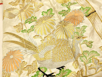 平和屋本店●色打掛 和装 婚礼 結婚式 花嫁 神社挙式 刺繍 笹竹草花雉文 金銀糸 銀通し地 逸品 AABJ2919fw