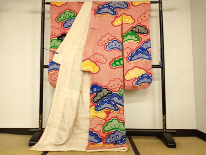 平和屋本店●お引きずり・お引き摺り・引き振袖　和装　結婚式　舞妓　芸妓　芸者　衣装　総絞り　駒刺繍　松文　金彩　逸品　AABJ2920fw