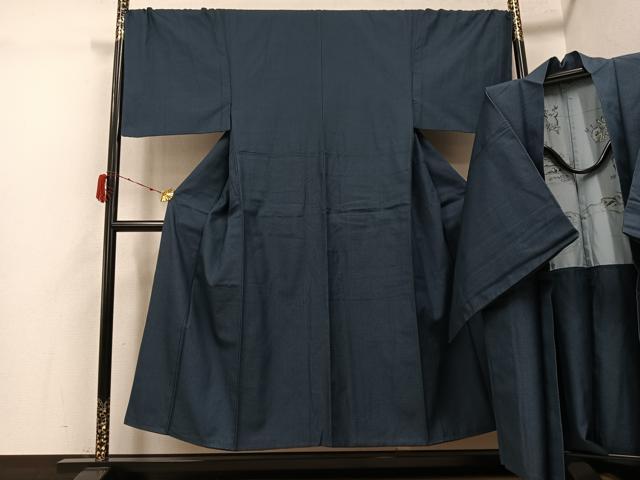 平和屋着物●男性　紬　アンサンブル　100亀甲　総詰め　羽裏：鳥獣戯画　大丸扱い　正絹　逸品　AABJ2922ph
