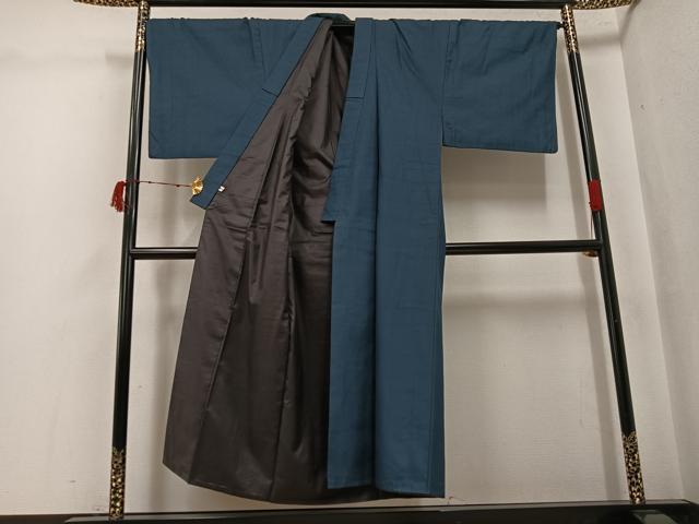 平和屋着物●男性　紬　アンサンブル　100亀甲　総詰め　羽裏：鳥獣戯画　大丸扱い　正絹　逸品　AABJ2922ph
