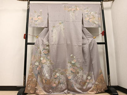平和屋着物●訪問着　草花文　金彩　正絹　逸品　AABJ2925ph